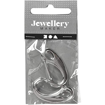 Spring Hook, L: 30 mm, W: 15 mm, silver-plated, 2pcs