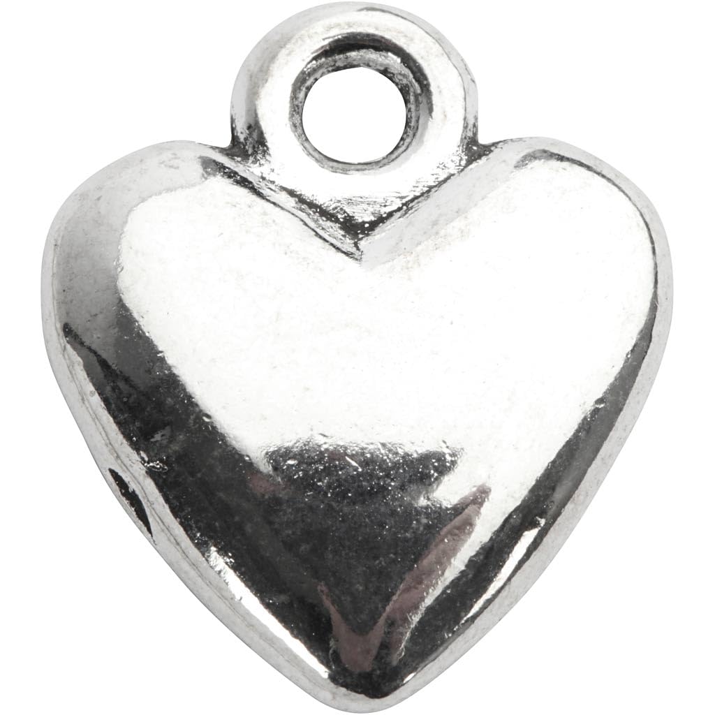 Herzanhänger, silberfarben, 13 x 15 mm, 10 Stück
