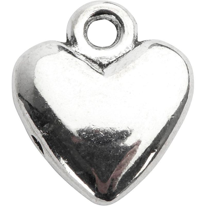 Herzanhänger, silberfarben, 13 x 15 mm, 10 Stück