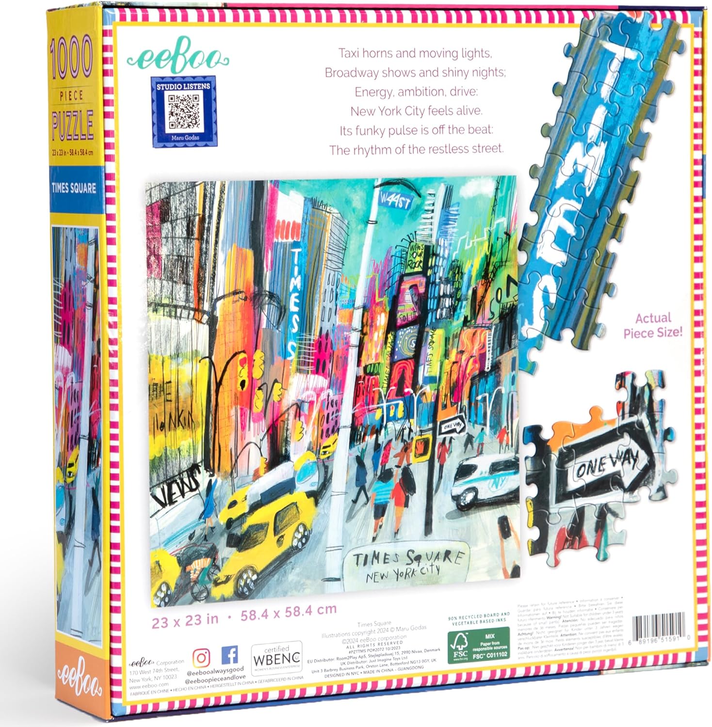 eeBoo Puzzel voor volwassenen, 1000 stukjes, Times Square-illustratie, van gerecycled karton, PZTTMS