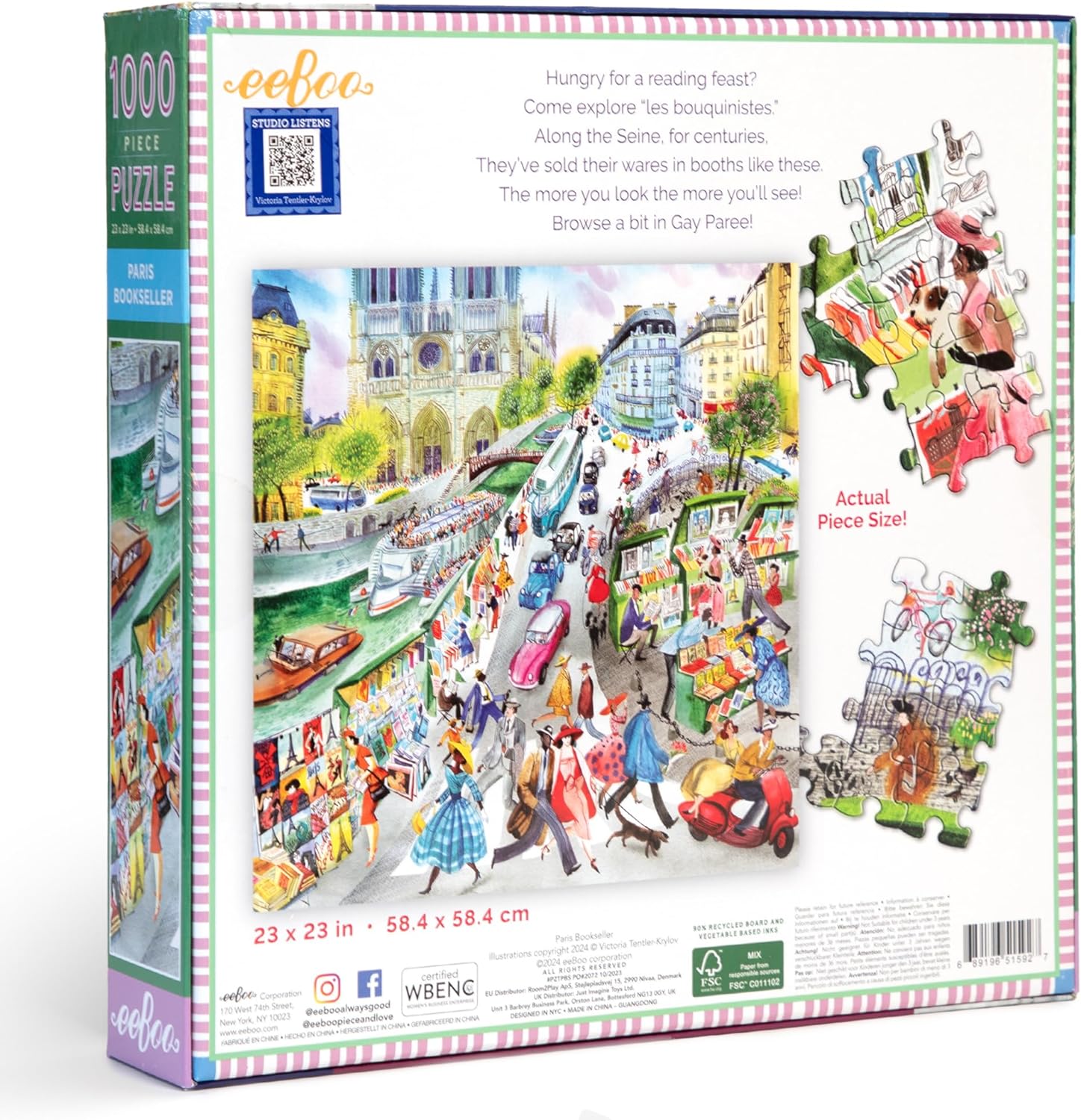 eeBoo Les Erwachsene, 1000 Teile, aus recyceltem Karton, Puzzle auf den Bouquinisten de Paris – PZTPBS