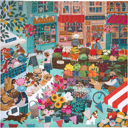 eeBoo English Green Market 1000 Teile aus recyceltem Karton-Buntes Puzzle auf dem Dorfmarkt-PZTEGM, grün
