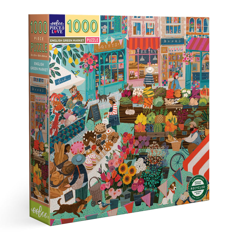 eeBoo English Green Market 1000 Teile aus recyceltem Karton-Buntes Puzzle auf dem Dorfmarkt-PZTEGM, grün