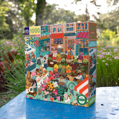 eeBoo English Green Market 1000 Teile aus recyceltem Karton-Buntes Puzzle auf dem Dorfmarkt-PZTEGM, grün