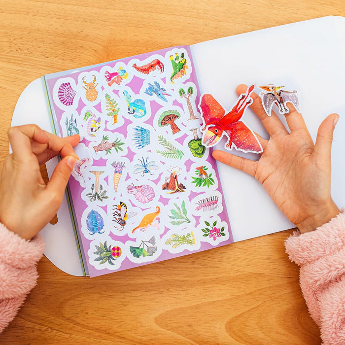 eeBoo: Libro di adesivi con dinosauri, oltre 200 adesivi scintillanti in 3 misure, piccolo, grande, maniglia per il trasporto, lamina arcobaleno, per bambini dai 3 anni in su