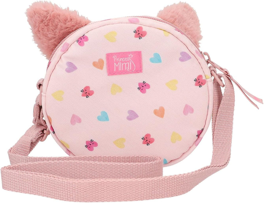 Depesche 12805 Princess Mimi Kitty Love - Schoudertas in roze met kattengezicht en oren, tas met verstelbare schouderriem