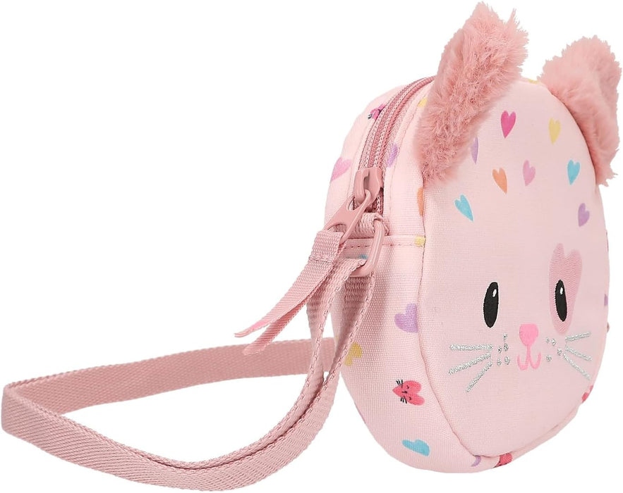 Depesche 12805 Princess Mimi Kitty Love - Schoudertas in roze met kattengezicht en oren, tas met verstelbare schouderriem