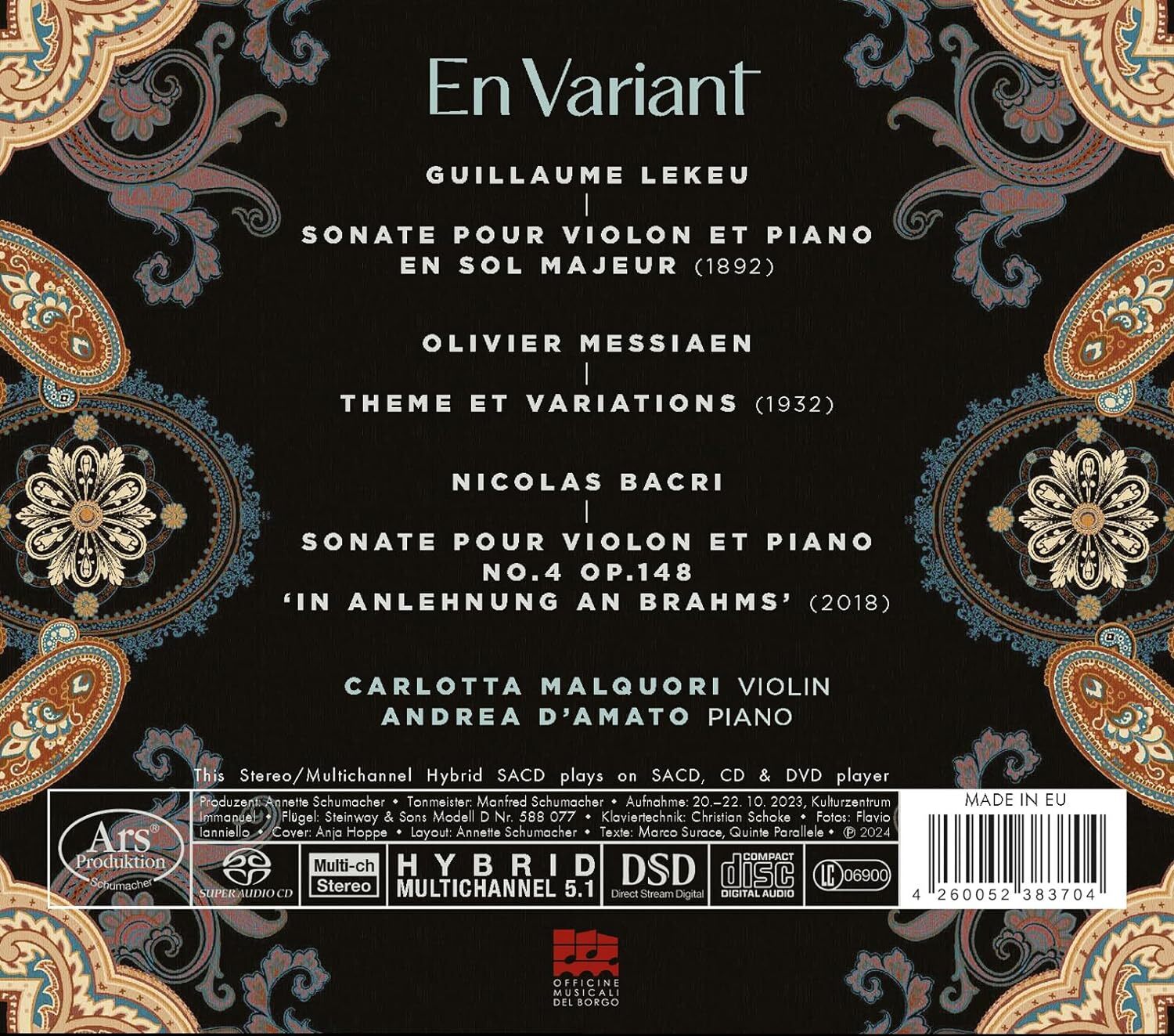 Carlotta Malquori/Andrea D'Amato: Lekeu/Messiaen/Bacri