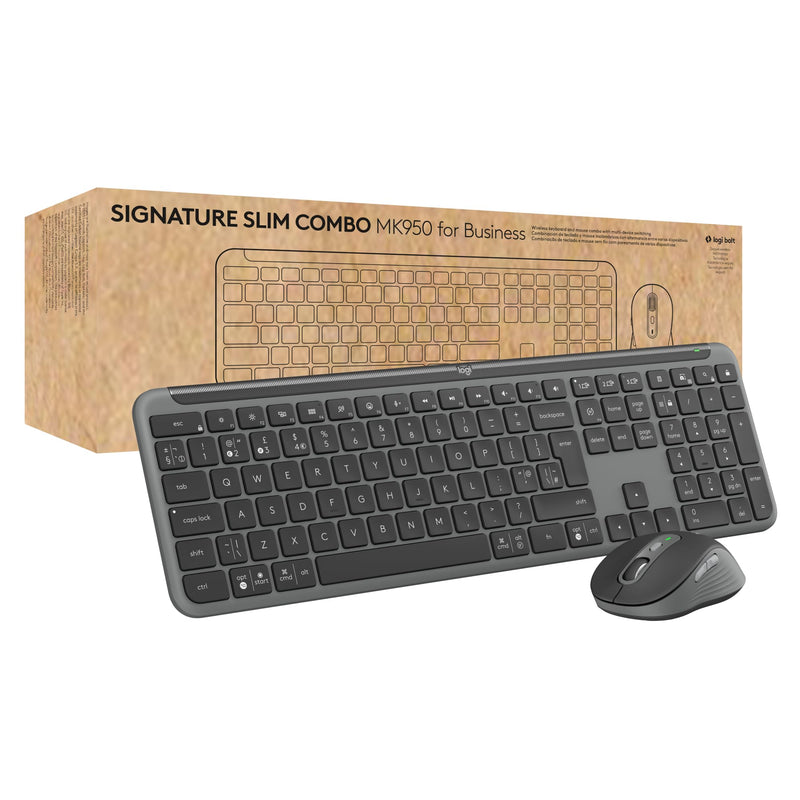 Logitech Signature Slim MK950 for Business Wireless Keyboard and Mouse Combo, Quiet Typing, Secure Receiver, Bluetooth, Globally Certified, Windows/Mac/Chrome/Linux, QWERTY UK Layout, Graphite