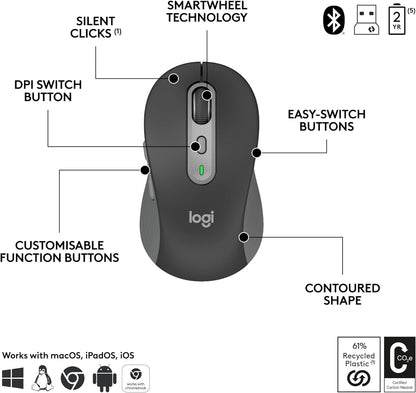 Logitech Signature Slim MK950 for Business Wireless Keyboard and Mouse Combo, Quiet Typing, Secure Receiver, Bluetooth, Globally Certified, Windows/Mac/Chrome/Linux, QWERTY UK Layout, Graphite