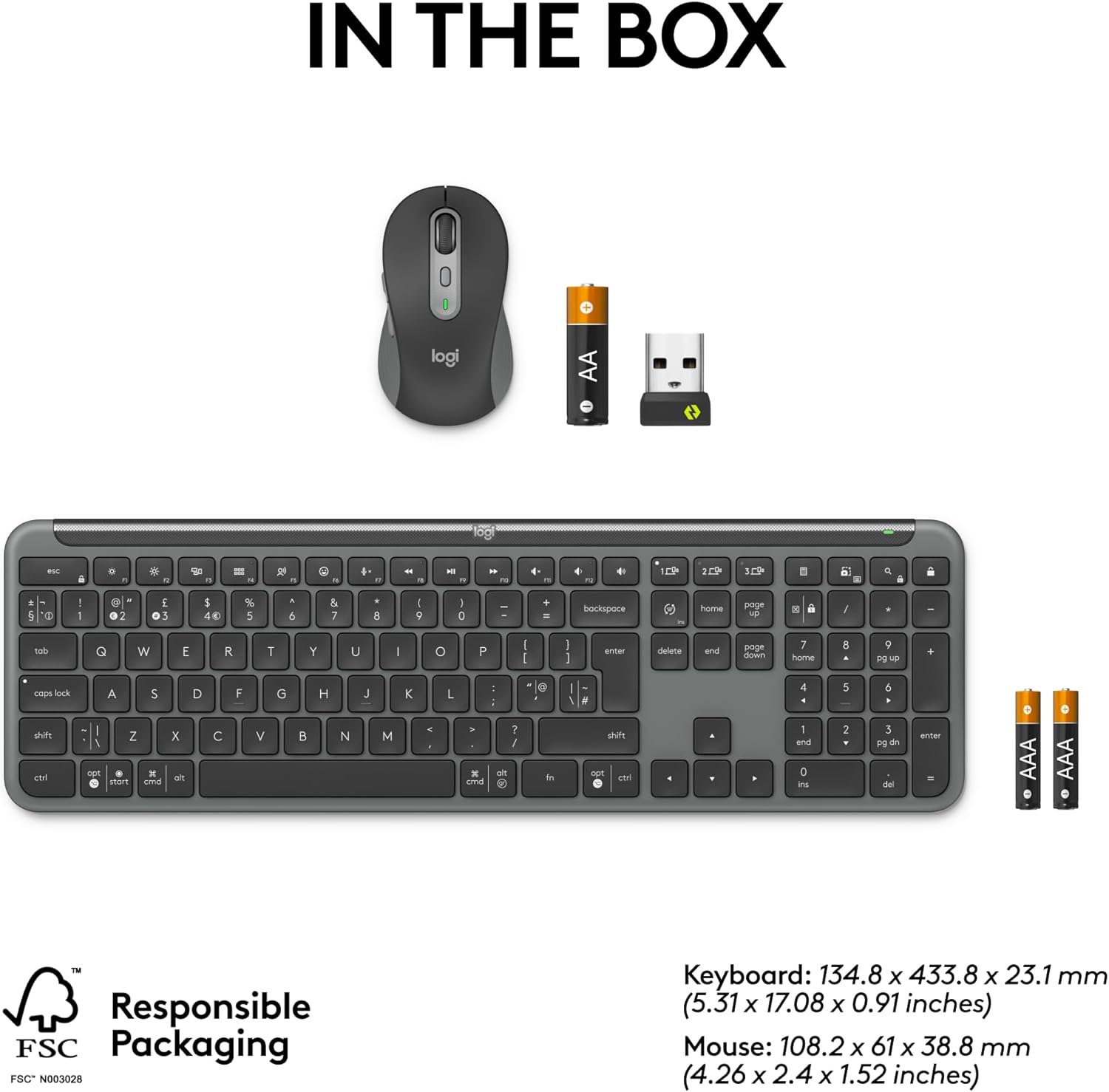 Logitech Signature Slim MK950 for Business Wireless Keyboard and Mouse Combo, Quiet Typing, Secure Receiver, Bluetooth, Globally Certified, Windows/Mac/Chrome/Linux, QWERTY UK Layout, Graphite