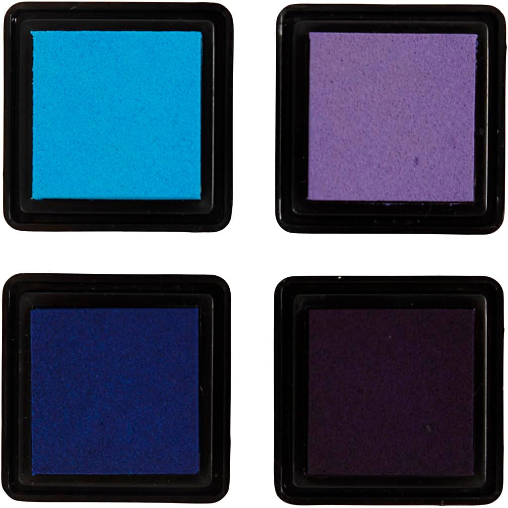 Stempelkissen, H: 2 cm, Größe 3,5x3,5 cm, Blau, Himmelblau, Flieder, Violett, 4 Stk/ 1 Pck. creotime
