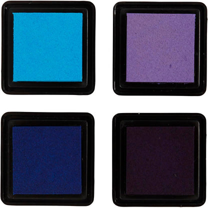 Stempelkissen, H: 2 cm, Größe 3,5x3,5 cm, Blau, Himmelblau, Flieder, Violett, 4 Stk/ 1 Pck. creotime