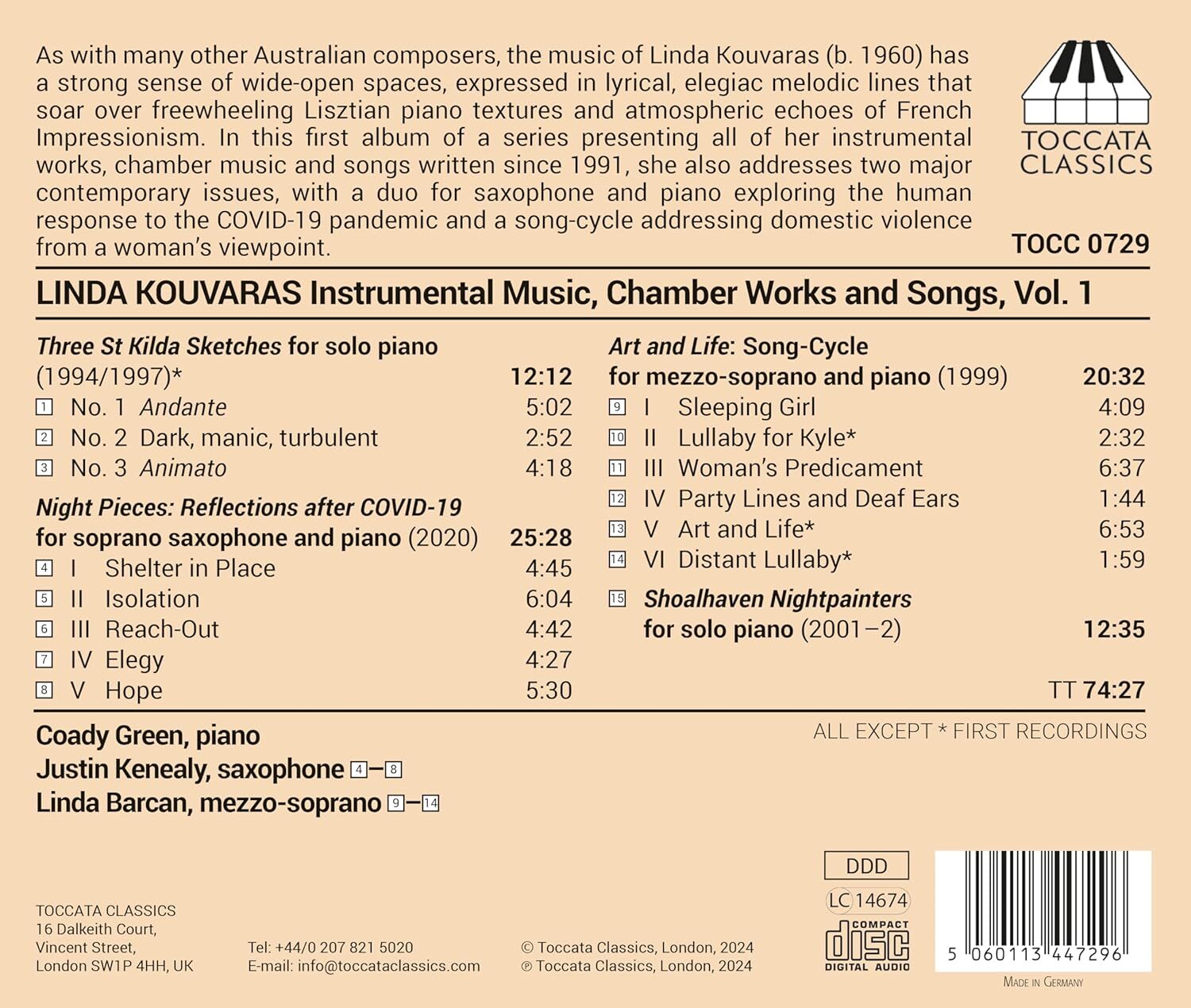 Linda Kouvaras: Instrumental Music, Chamber Works and Songs - Volume 1