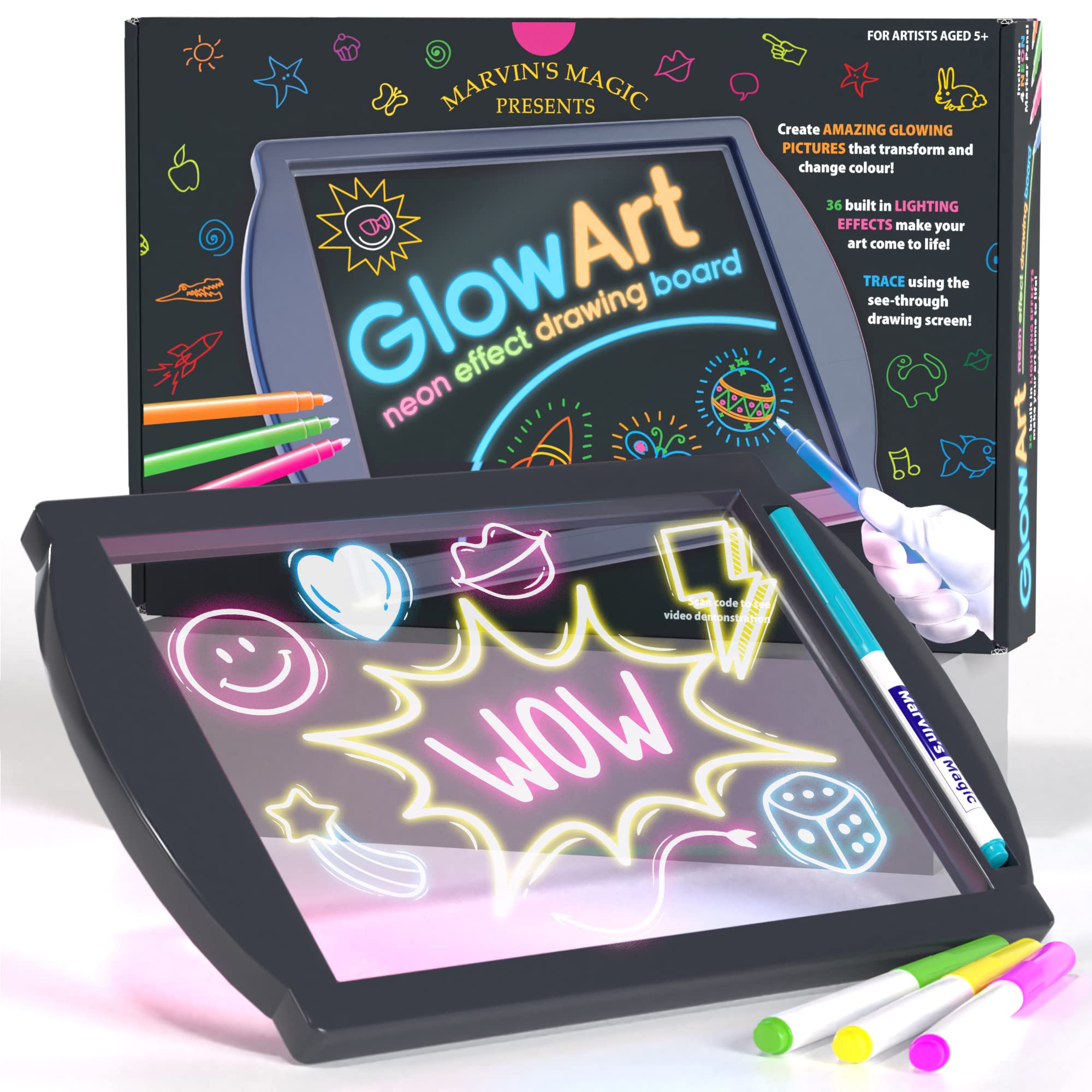 Marvin's Magic - Neon Glow Craft Kit Set - Light Up Tracing Pad - Drawing Tablet Kids - Neon Magic Kit - Childrens Craft Set - Battery Powered Doodle Pad - Glow Art Neon Drawing Board