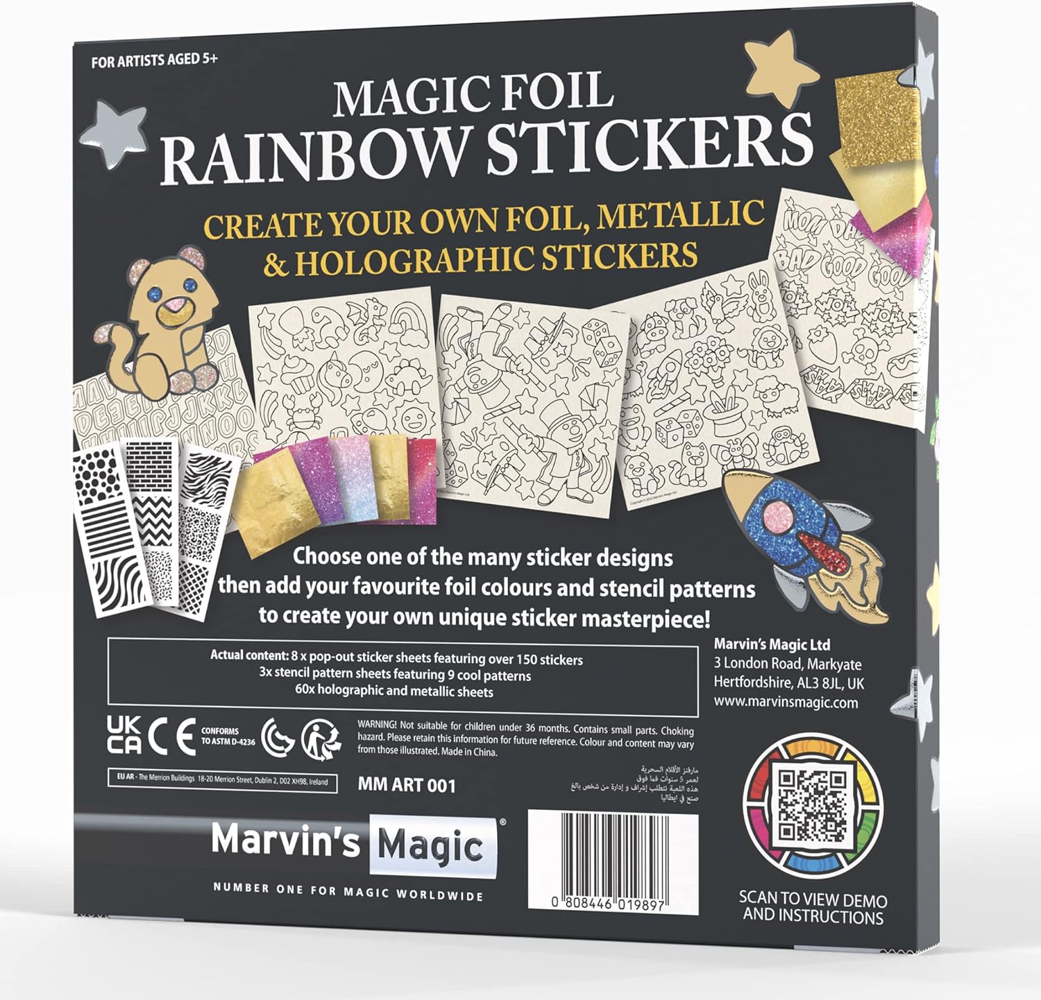 Marvin's Magic - Magic Foil Rainbow Stickers - Foil, Metallic & Holographic Stickers - Magical Art Supplies - 150 Adesivi & More