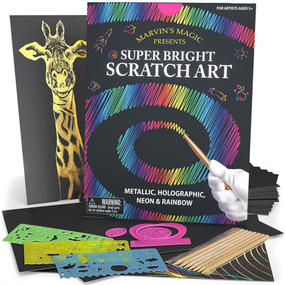 Marvin's Magic,Scratch Art,Carta antigraffio nera,Rainbow Scratch Art,Kid & Adult Scratch Art,Set regalo per bambini,Scratch Art per bambini,Magia Super Bright Scratch Art,Artisti età 5+