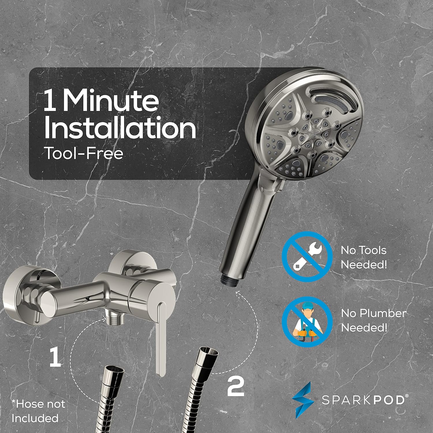 SparkPod 5`` 9 Spray Setting Shower Head with On/Of Nickel