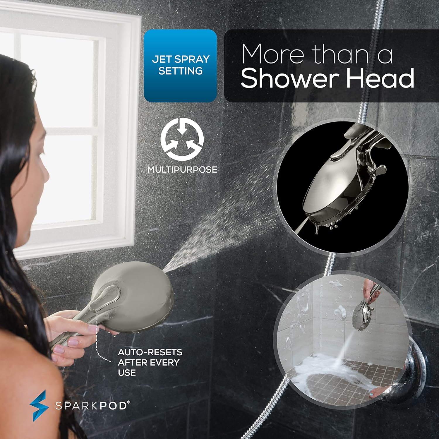 SparkPod 5`` 9 Spray Setting Shower Head with On/Of Nickel