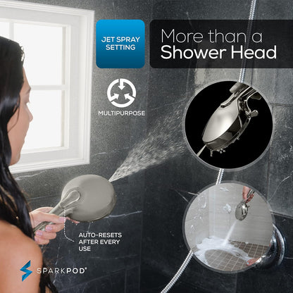 SparkPod 5`` 9 Spray Setting Shower Head with On/Of Nickel