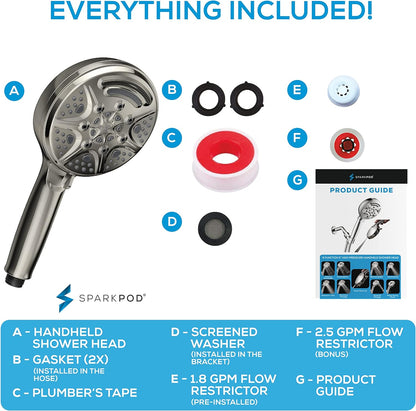 SparkPod 5`` 9 Spray Setting Shower Head with On/Of Nickel