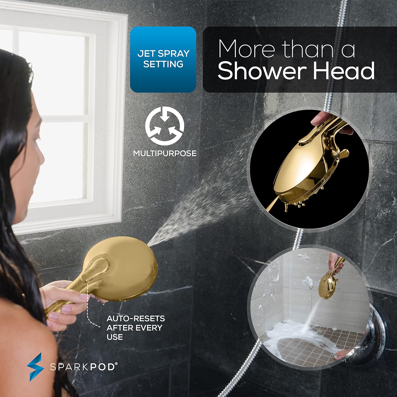 SparkPod 5`` 9 Spray Setting Shower Head with On/Off Chrome