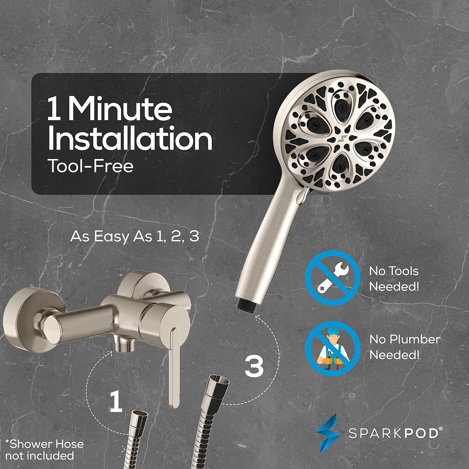 SparkPod 10 Setting High Pressure 5`` Shower Head Nickel