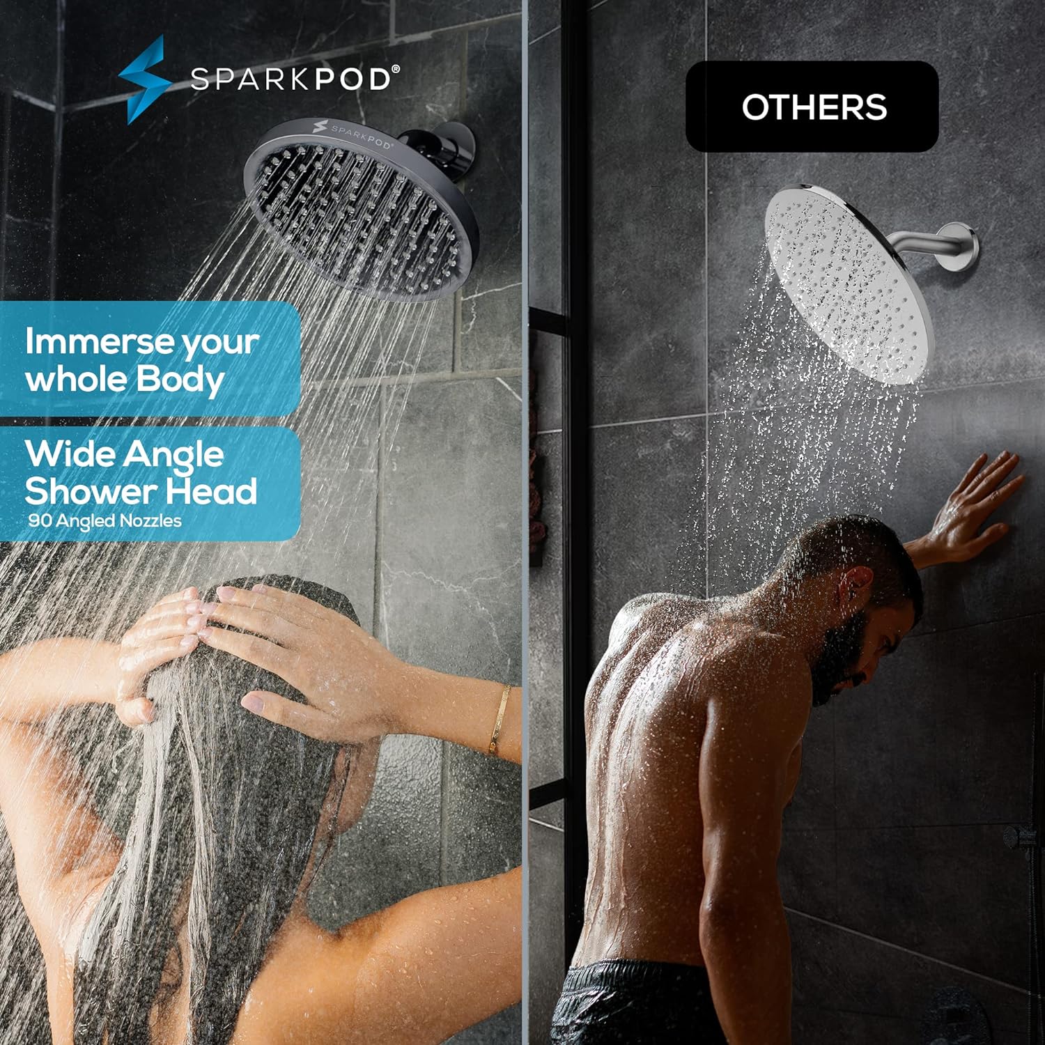 SparkPod Fixed Shower Head 20cm Round Charcoal Grey