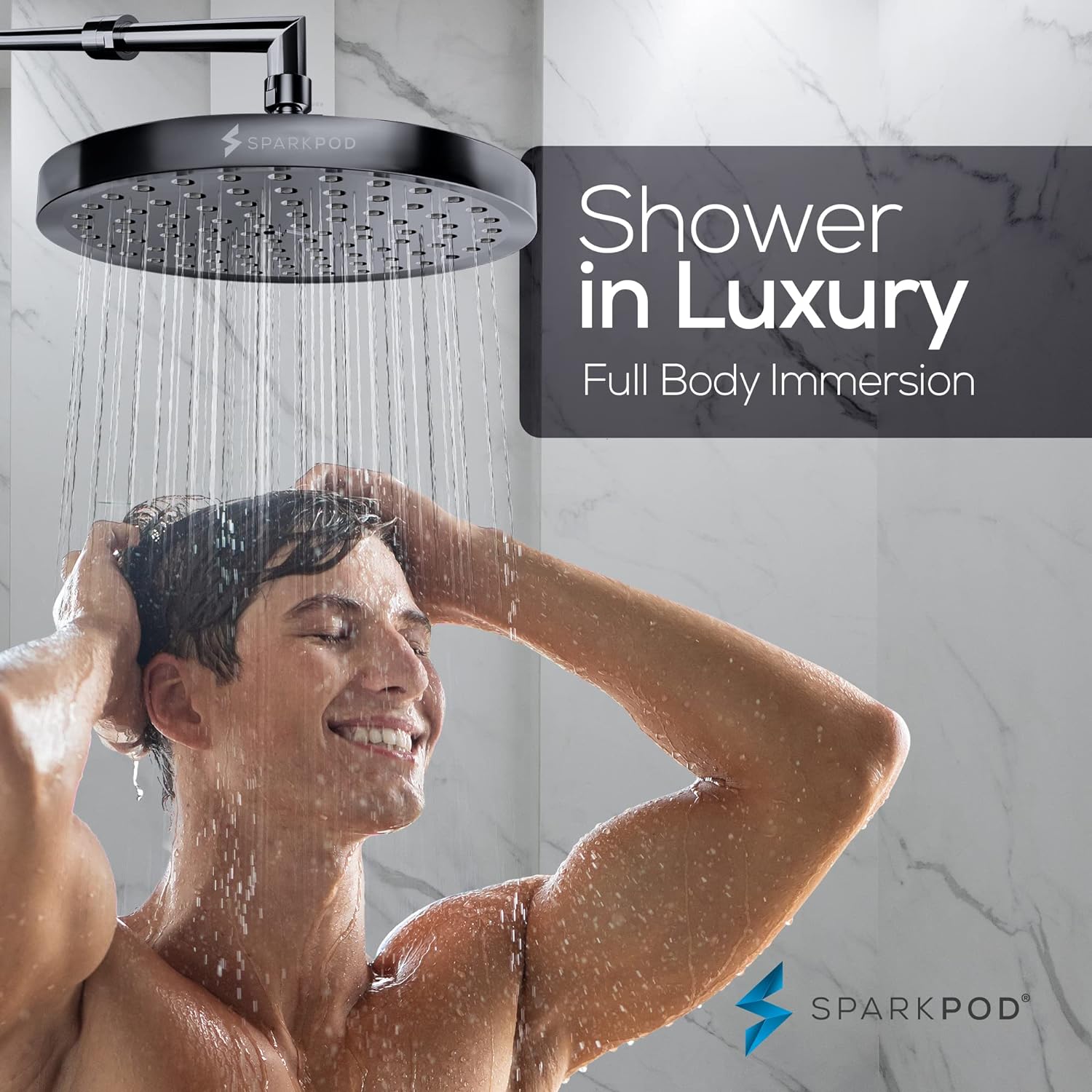 SparkPod Fixed Shower Head 20cm Round Charcoal Grey