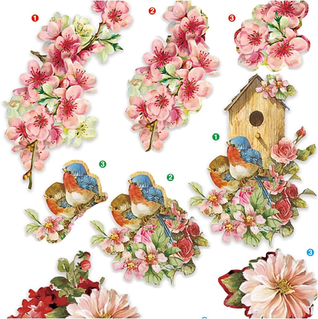 Die cut 3D Blumen und Vögel 4 Blatt