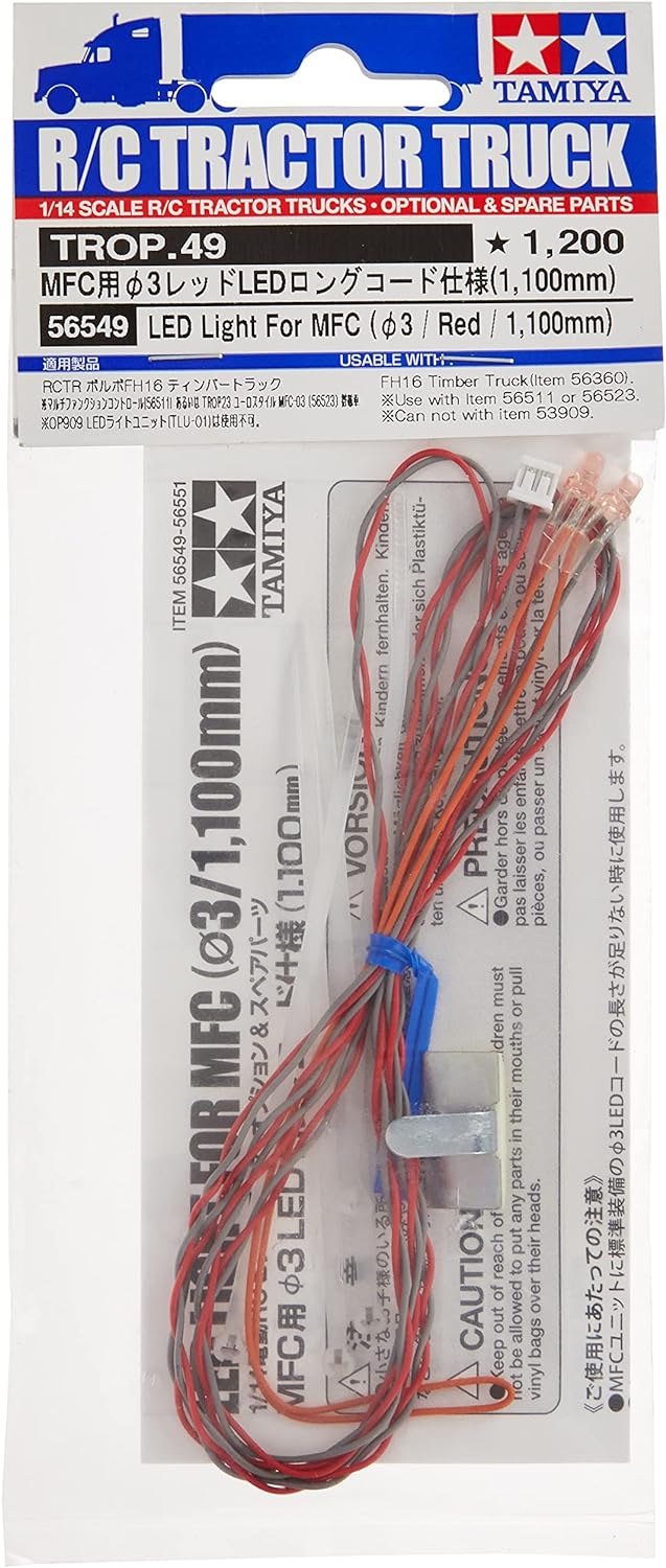 TAMIYA- Automático MFC-Juego de Luces LED (3 mm, 1100 mm de Largo), Color Rojo, L (56549
