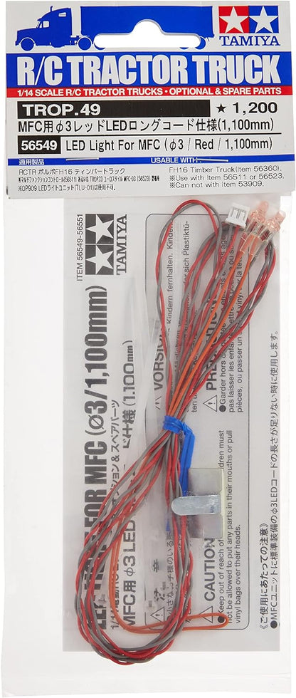 TAMIYA- Automático MFC-Juego de Luces LED (3 mm, 1100 mm de Largo), Color Rojo, L (56549