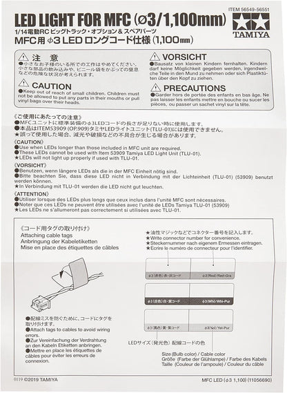 TAMIYA- Automático MFC-Juego de Luces LED (3 mm, 1100 mm de Largo), Color Rojo, L (56549