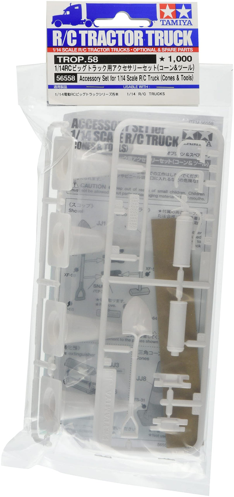TAMIYA 56558 1:14 Truck Construction Site Set Pylon/Tool-Plastic, Crafts, Model kit, Assembly, unpainted, Multi-Coloured