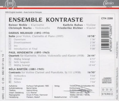 20th Cent Cham Works: Milhaud Hindemith Bartok