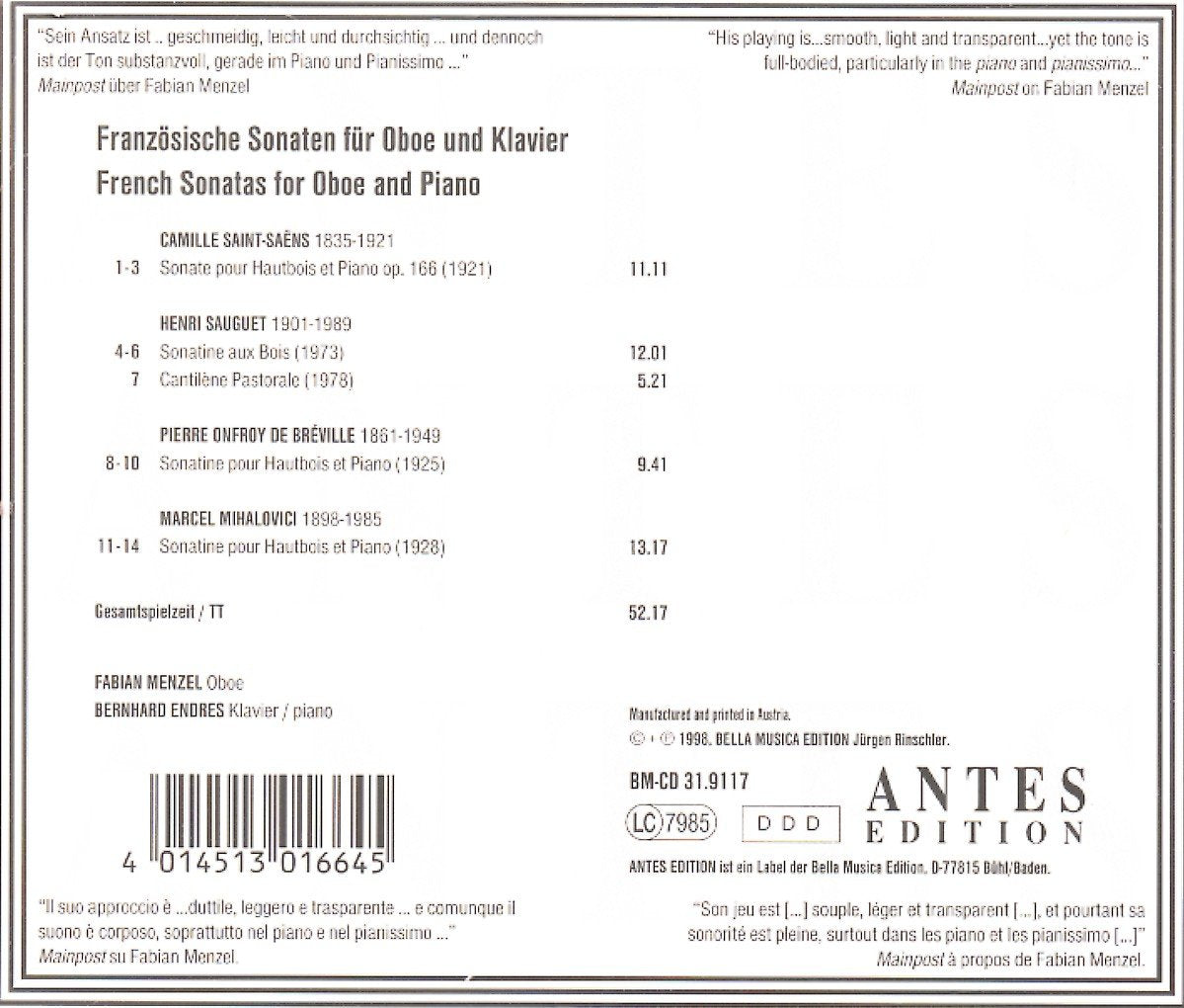 Franzosische Son for Oboe PN