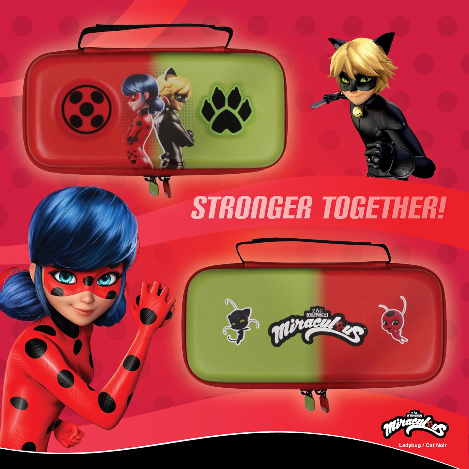 Hyperkin Custodia rigida ufficiale Miraculous EVA (coccinella/gatto noir), Coccinella/Gatto Noir