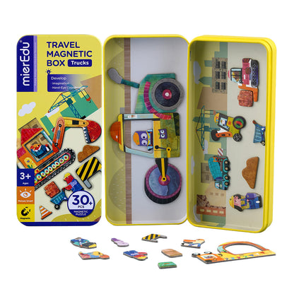 mierEdu Magneetspeelbox, trucks, bevordert de motoriek en fantasie. Ideaal voor thuis en als reisspel voor kinderen, magnetisch speelgoed voor kinderen, speelgoed vanaf 3 jaar