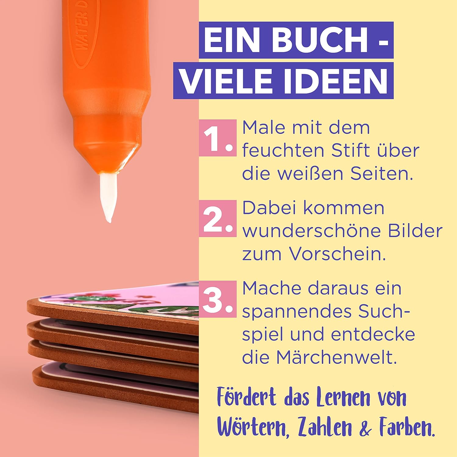 mierEdu Magisches Wassermalbuch - Prinzessin I Zaubermalbuch +Doodle Pen für Reisen I Fördert Kreativität+Zeichnen I Malbuch ab 3 Jahren I Water Doodle