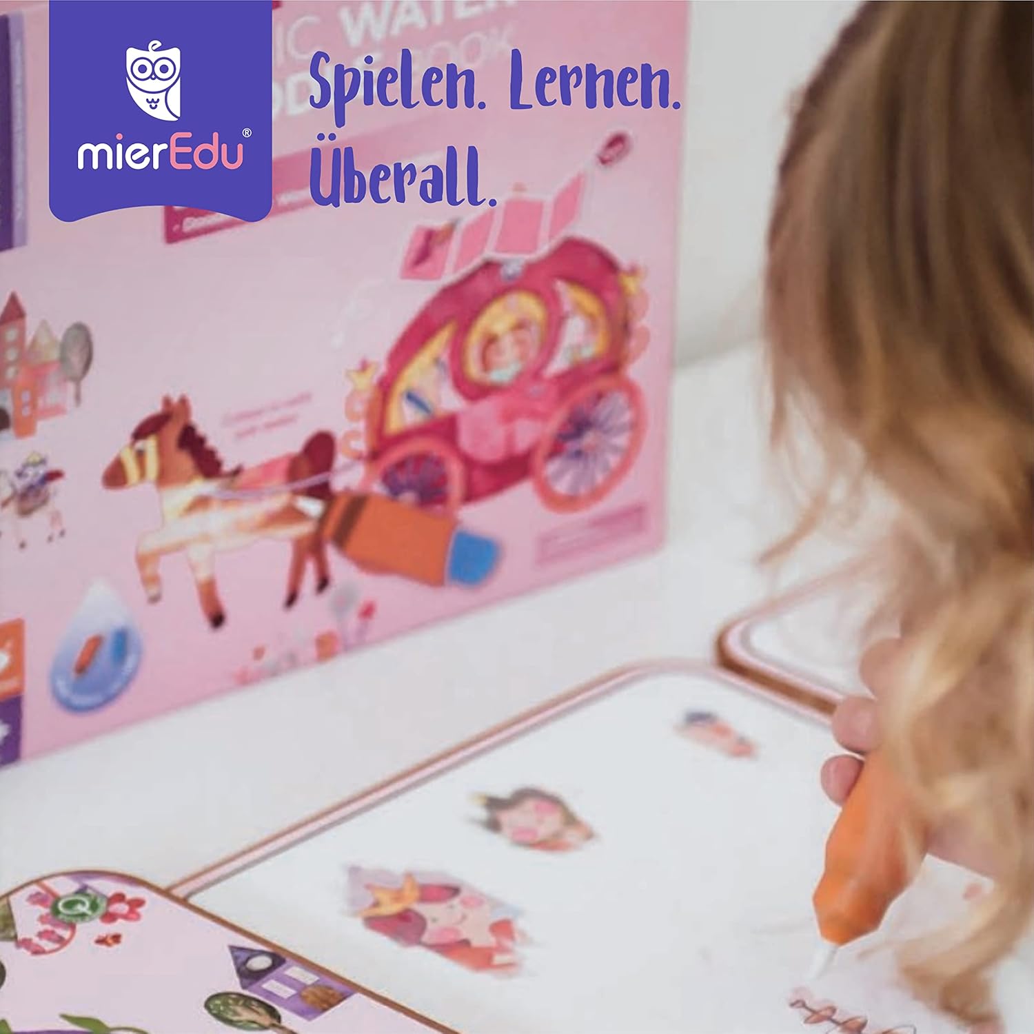 mierEdu Magisches Wassermalbuch - Prinzessin I Zaubermalbuch +Doodle Pen für Reisen I Fördert Kreativität+Zeichnen I Malbuch ab 3 Jahren I Water Doodle