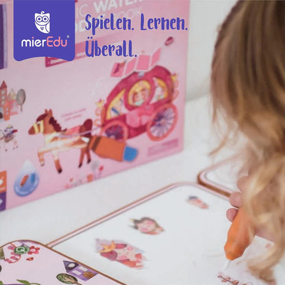 mierEdu Magisches Wassermalbuch - Prinzessin I Zaubermalbuch +Doodle Pen für Reisen I Fördert Kreativität+Zeichnen I Malbuch ab 3 Jahren I Water Doodle