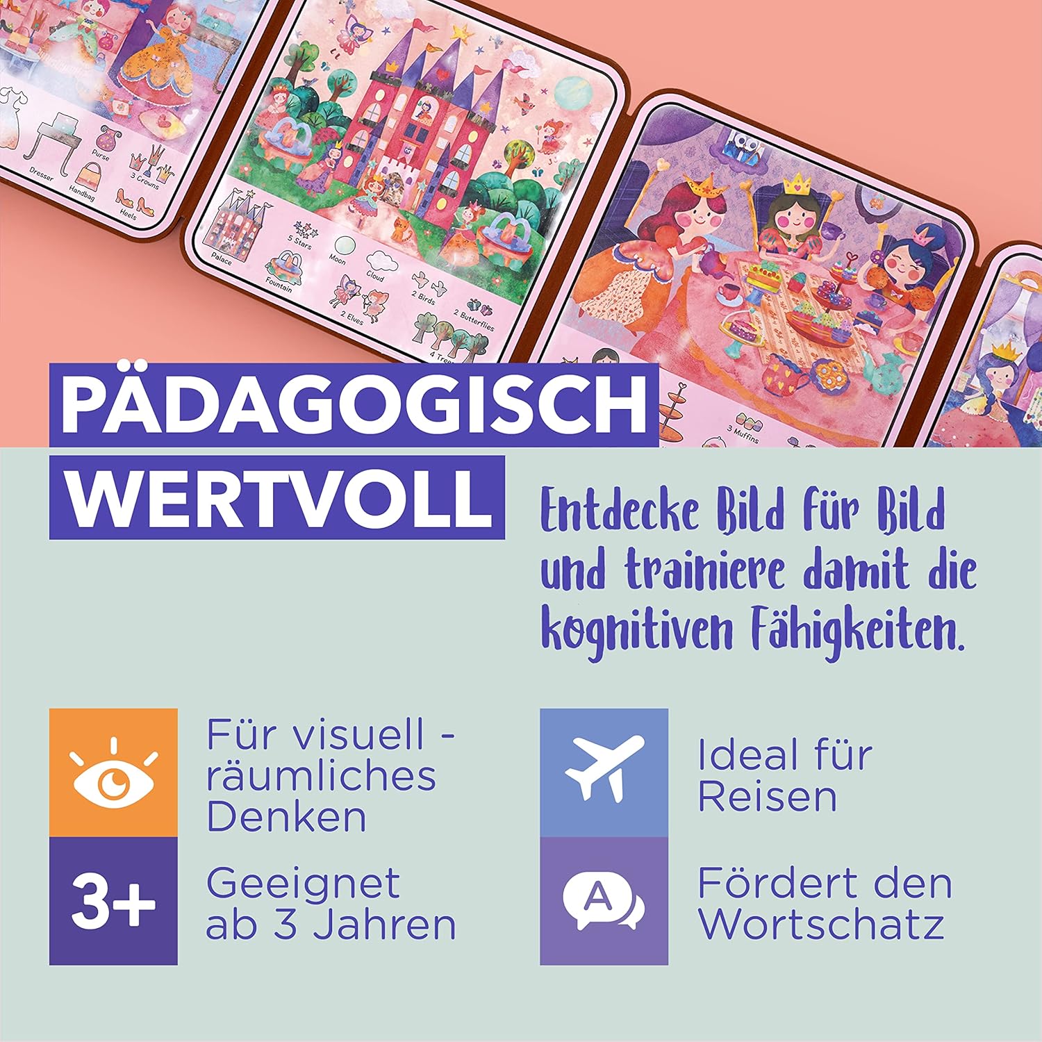 mierEdu Magisches Wassermalbuch - Prinzessin I Zaubermalbuch +Doodle Pen für Reisen I Fördert Kreativität+Zeichnen I Malbuch ab 3 Jahren I Water Doodle