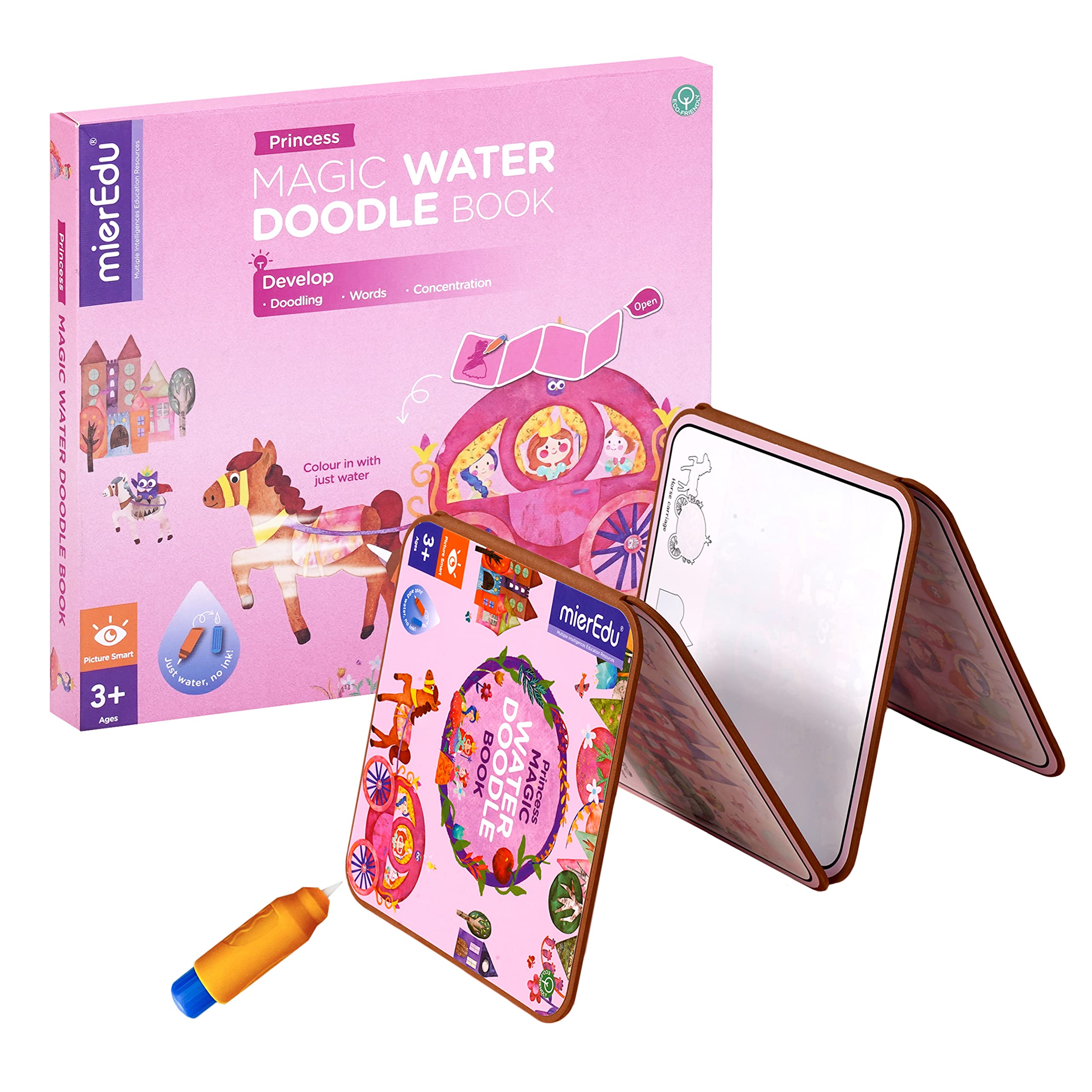 mierEdu Magisches Wassermalbuch - Prinzessin I Zaubermalbuch +Doodle Pen für Reisen I Fördert Kreativität+Zeichnen I Malbuch ab 3 Jahren I Water Doodle