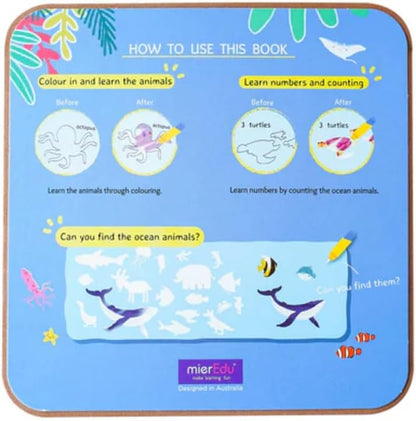 MierEdu Water Doodle Book - Sea World Edition - Mess Free Water Painting Activity Book for Kids with Reusable Pages - Encourages Creativity and Imagination - Ideal