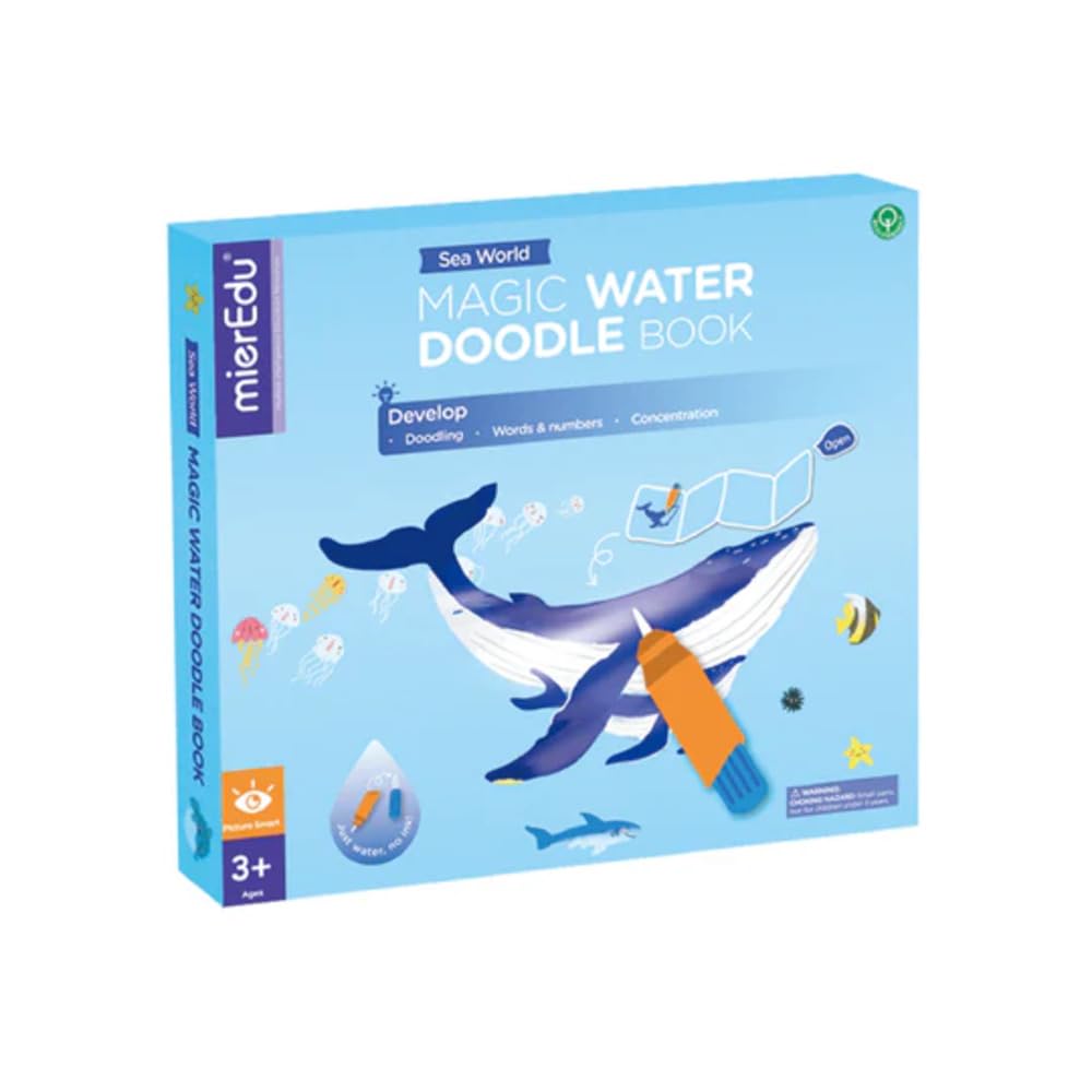 MierEdu Water Doodle Book - Sea World Edition - Mess Free Water Painting Activity Book for Kids with Reusable Pages - Encourages Creativity and Imagination - Ideal