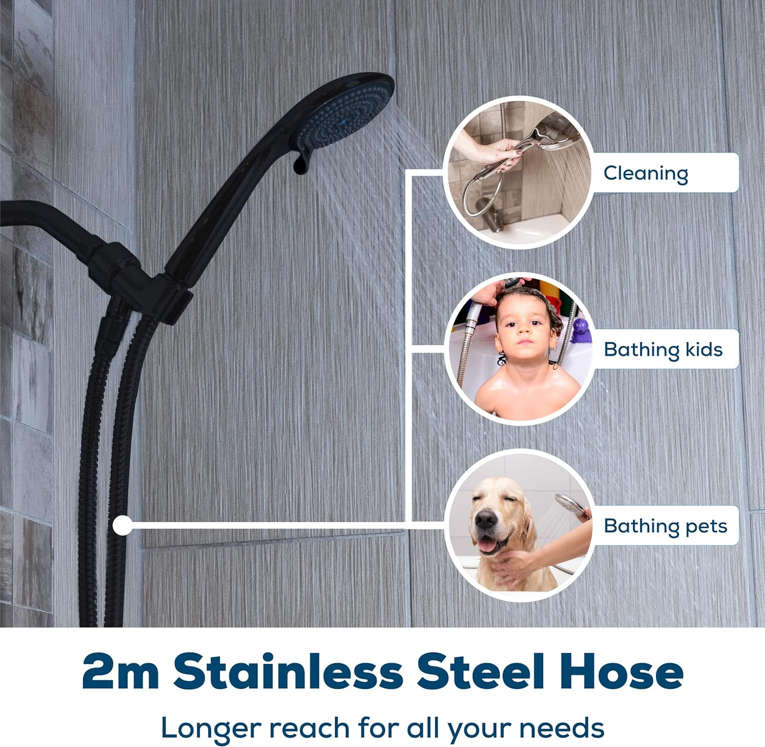 SparkPod Quick Install 79`` Shower Hose Replacement Black