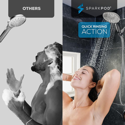 SparkPod High Pressure Handheld Shower Head + 6`` Hose Grey