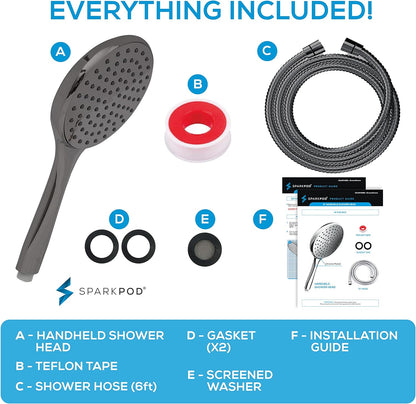 SparkPod High Pressure Handheld Shower Head + 6`` Hose Grey