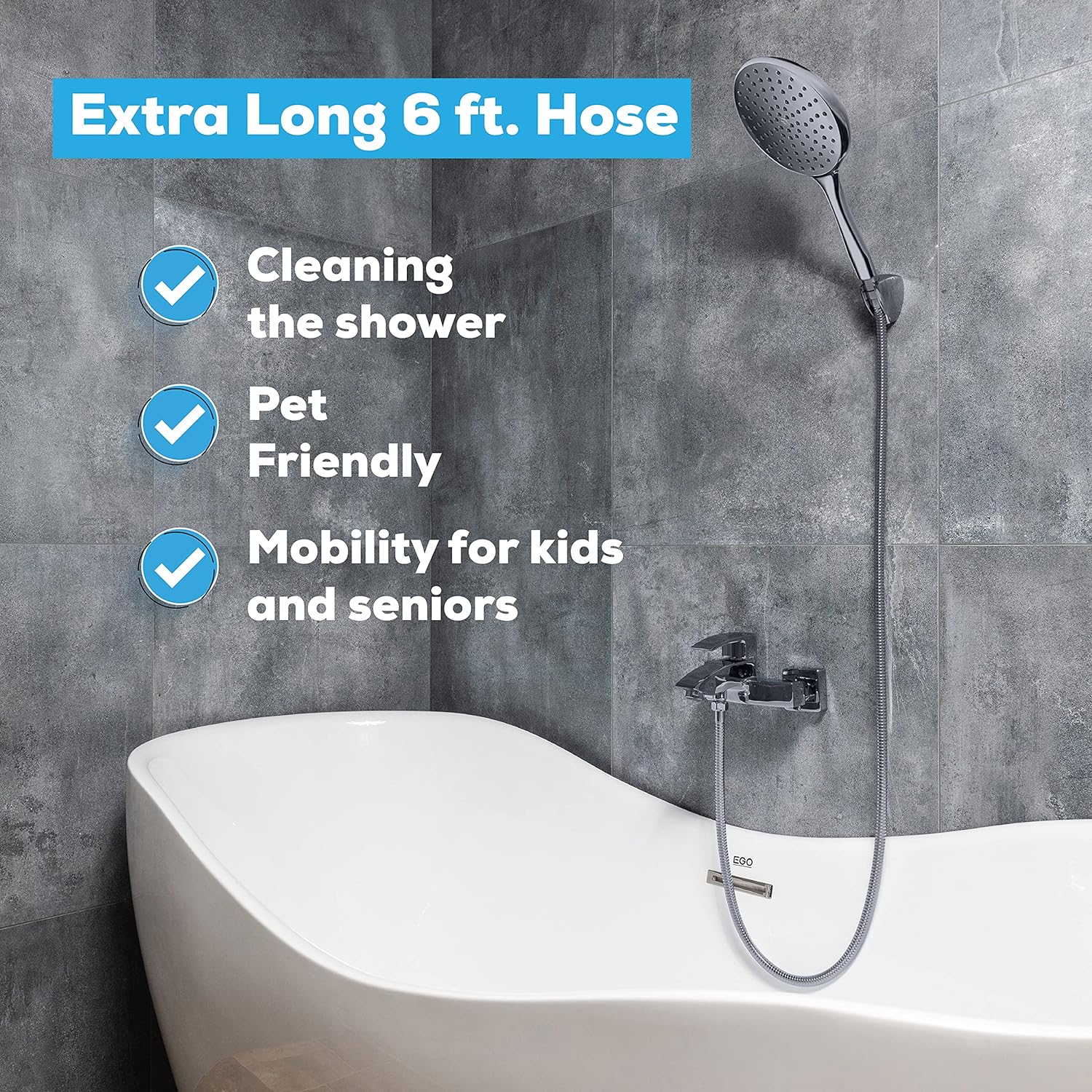 SparkPod High Pressure Handheld Shower Head + 6`` Hose Grey