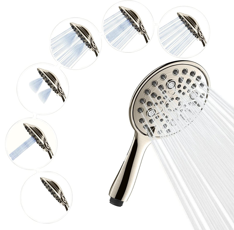 SparkPod 6 Function High Pressure Shower Head 6`` Wide Nickel